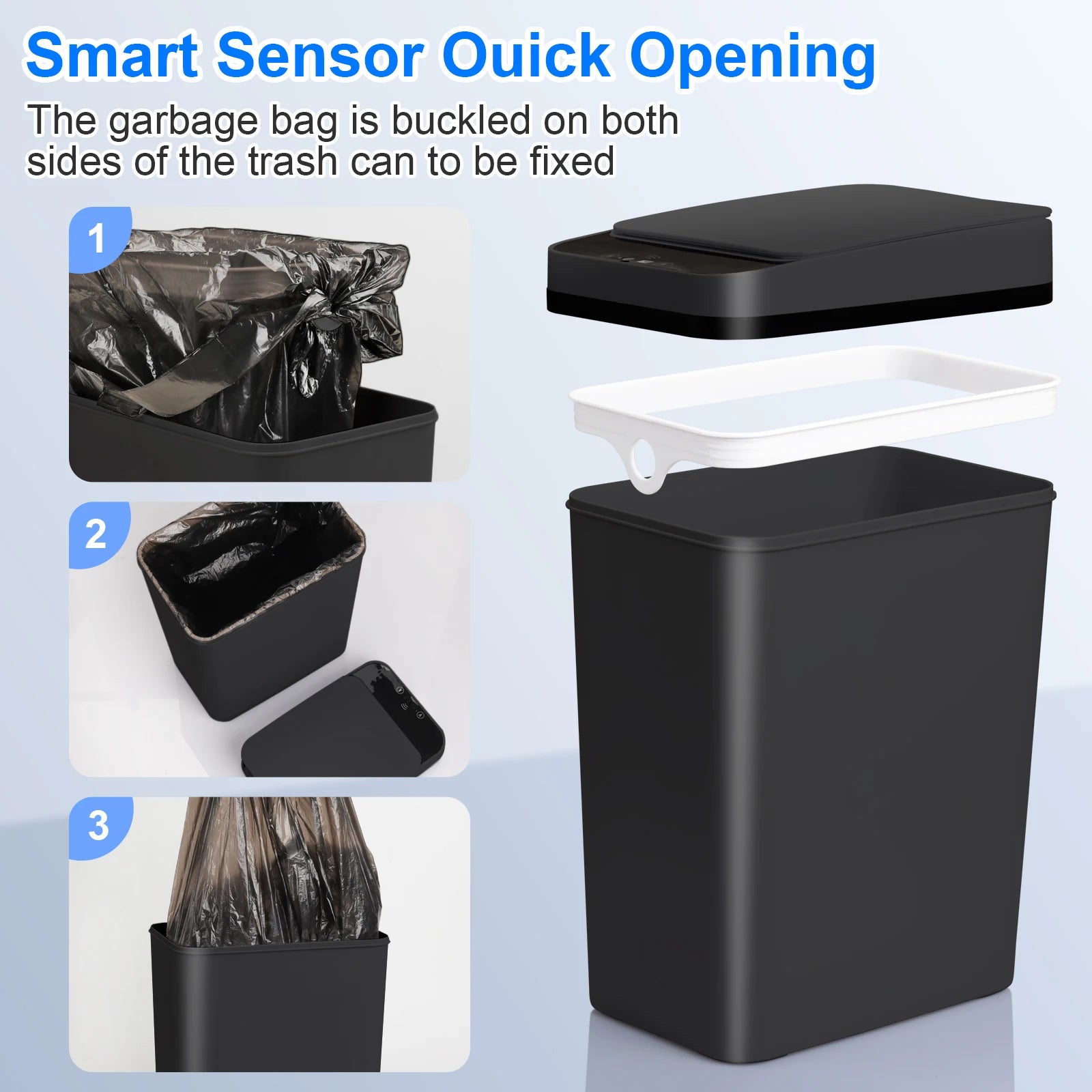 2 Pack Automatic Trash Cans – 12L Touchless Motion Sensor Bins