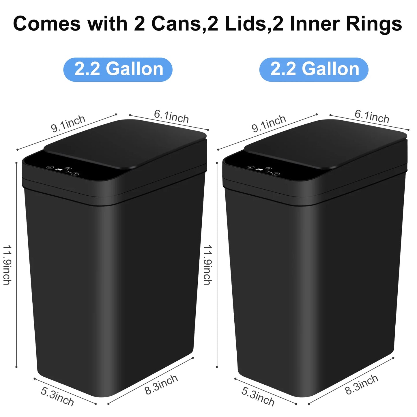 2 Pack Automatic Trash Cans – 12L Touchless Motion Sensor Bins